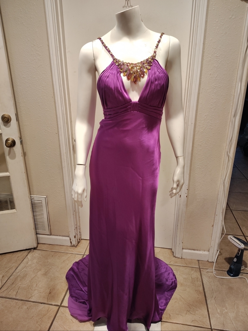 Flirt By Maggie Sottero Embellished Bright Violet Satin Formal Dress Sz 2 Fairy - Picture 2 of 9